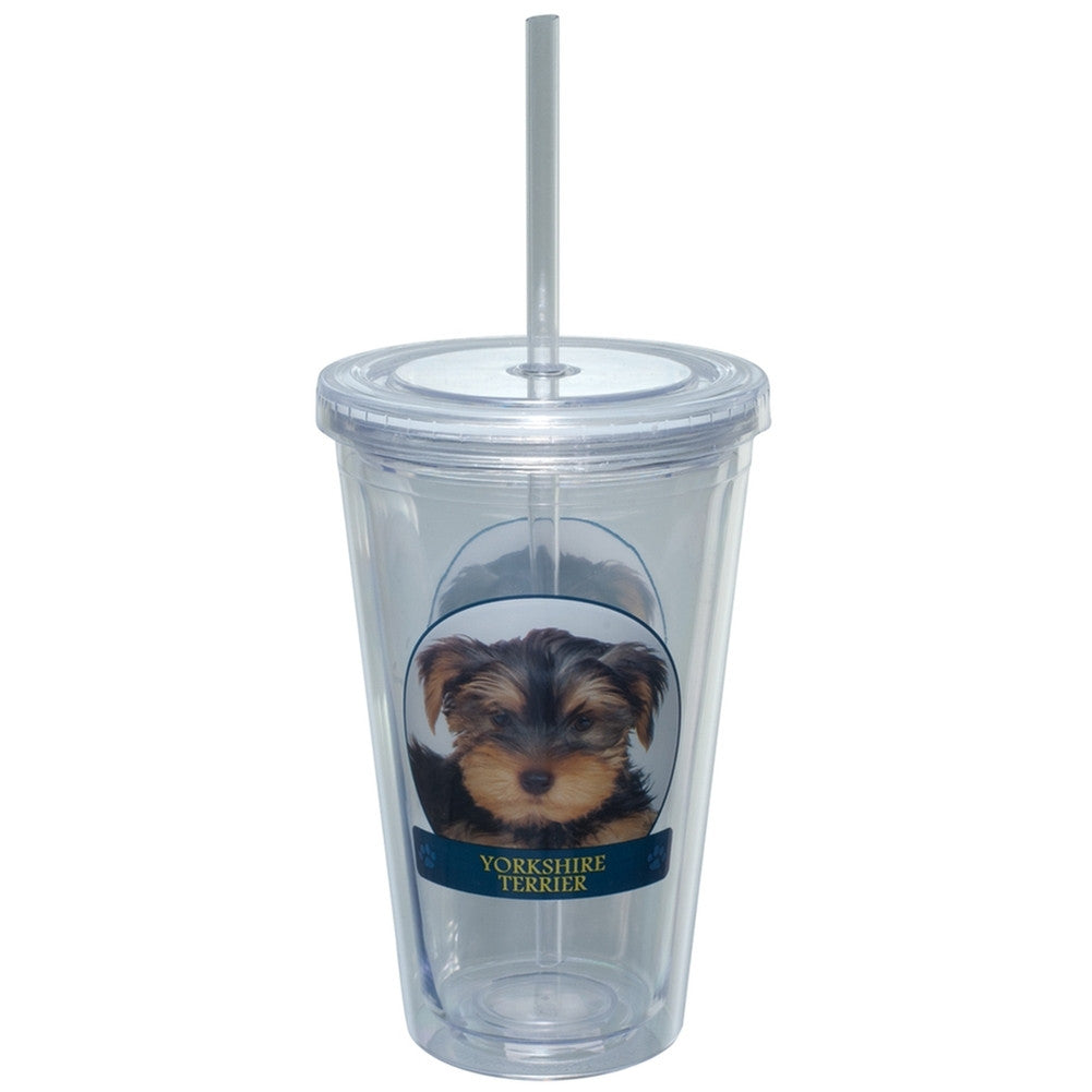 Yorkshire Terrier Portait Plastic Pint Cup With Straw Tumblers Animalworld   