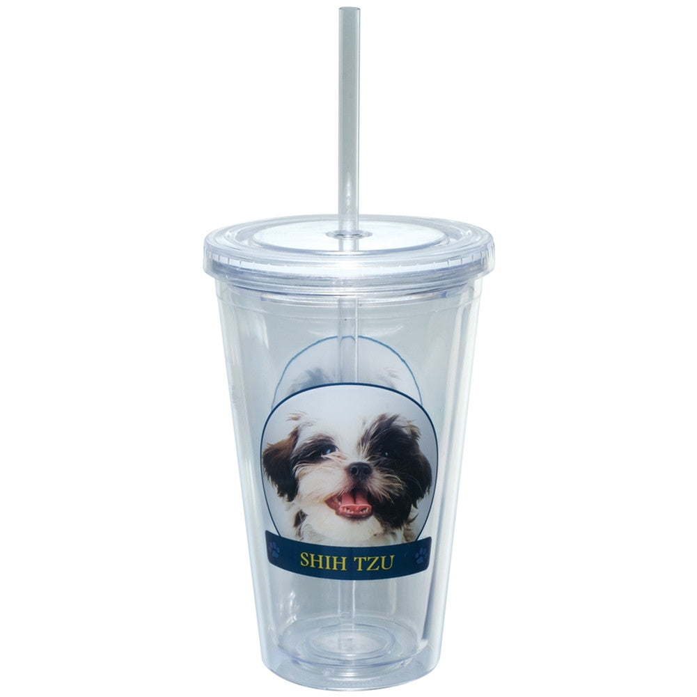 Shih Tzu Portait Plastic Pint Cup With Straw Tumblers Animalworld   