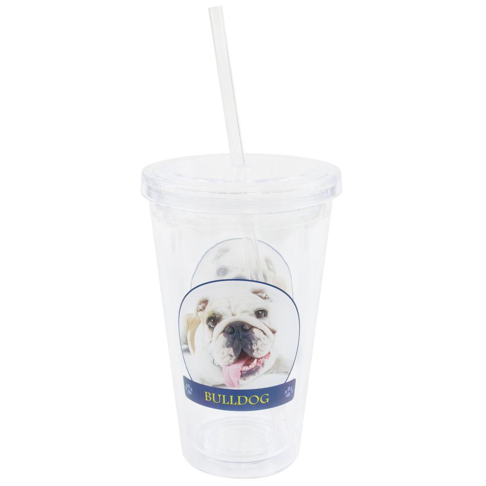 Bulldog Portrait Plastic Pint Cup With Straw Tumblers Animalworld   