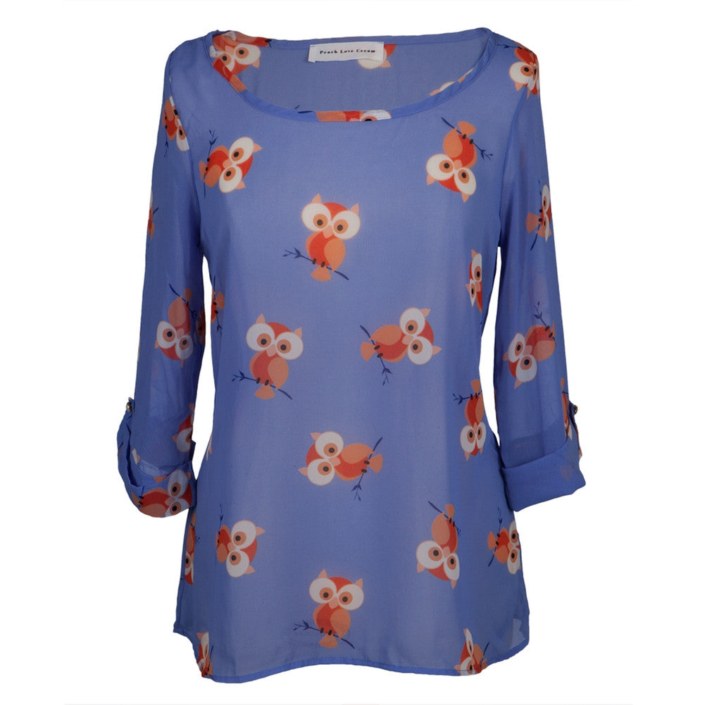 Owl on a Branch All-Over Women's Blouse Blouses Animalworld   