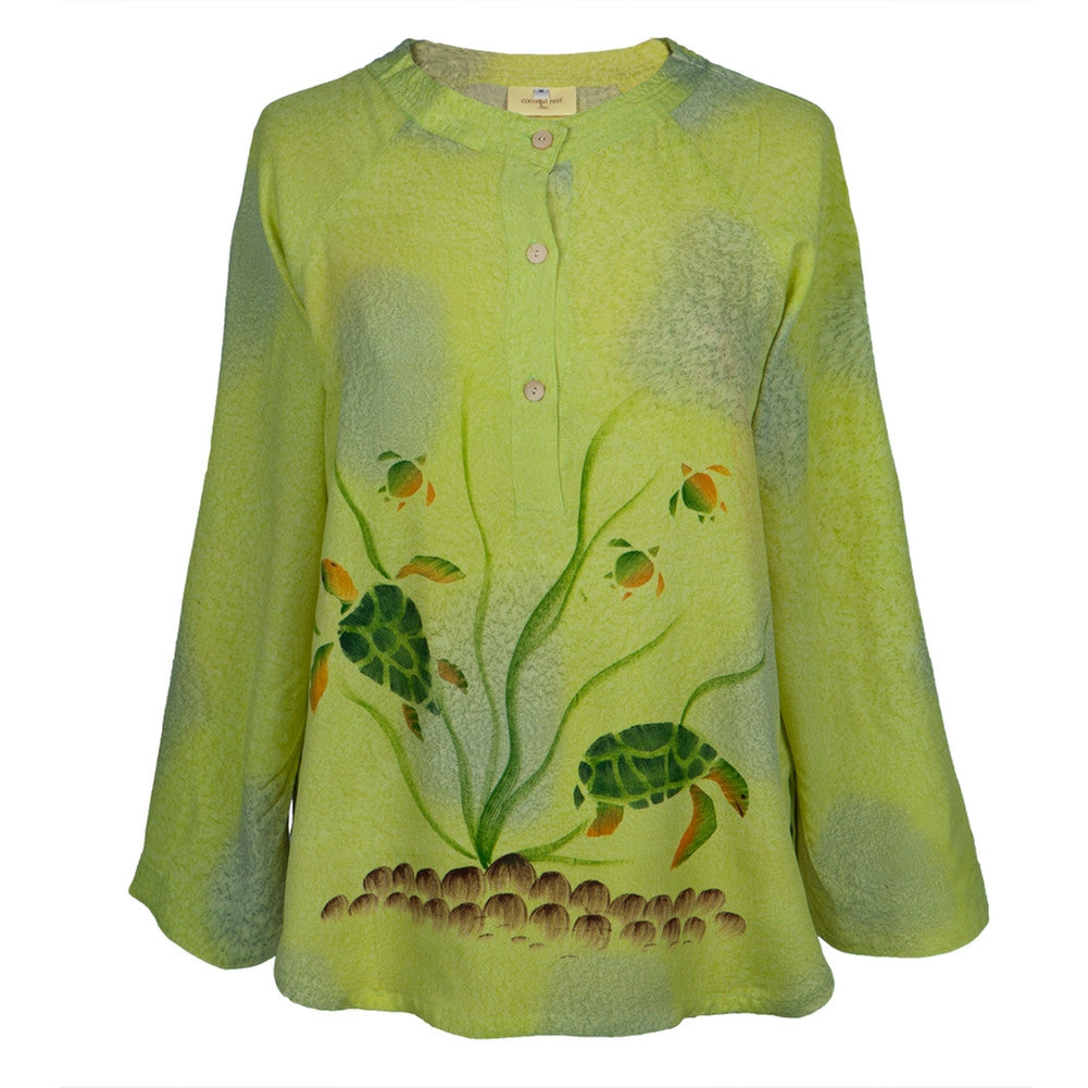 Hand-Painted Turtle Light Green Women's Blouse Blouses Animalworld   