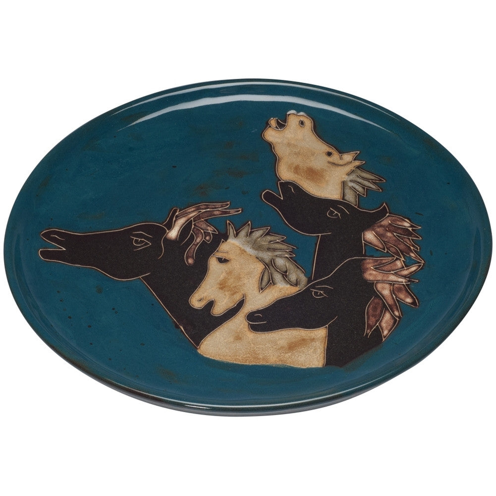 Horses Running Hand-Etched Serving Platter Plates AnimalWorld   