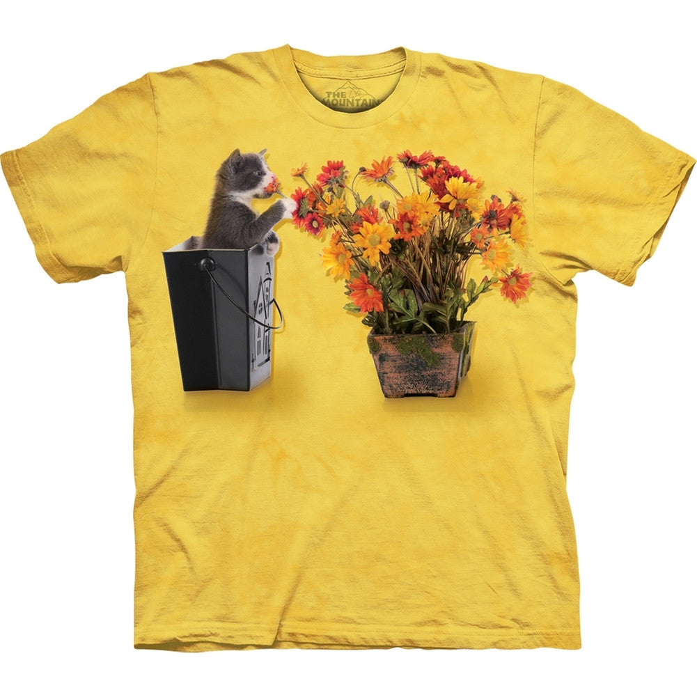 Kitten Playing With Flowers T-Shirt Men's T-Shirts The Mountain   