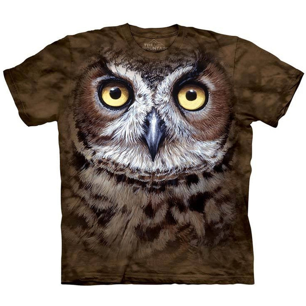 Great Horned Owl Head T-Shirt Men's T-Shirts Owls MD Brown 