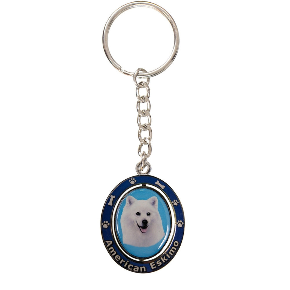 American Eskimo Portrait Oval Metal Keychain Keychains AnimalWorld One Size Blue 