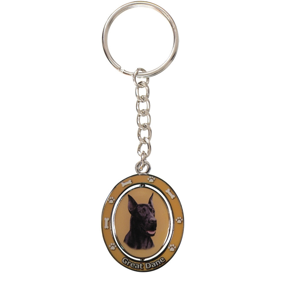 Black Great Dane Portrait Oval Metal Keychain Keychains AnimalWorld One Size Yellow 