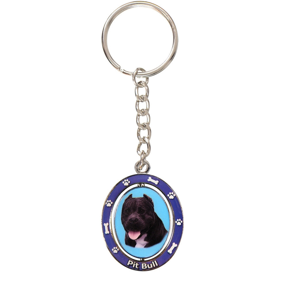 Black Pit Bull Portrait Oval Metal Keychain Keychains AnimalWorld One Size Blue 