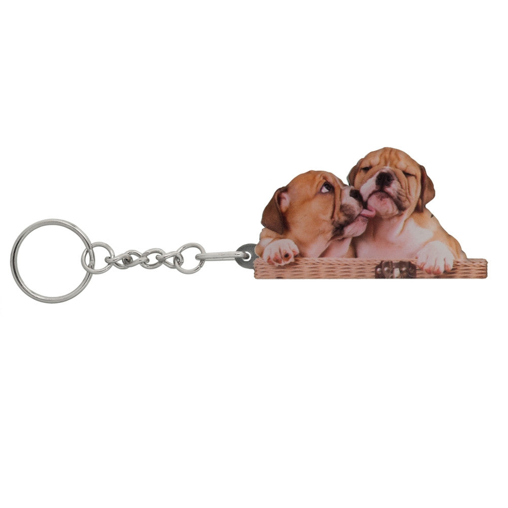 Bulldog Puppies Mirrored Acrylic Keychain Keychains AnimalWorld   