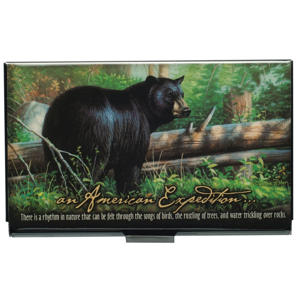Black Bear Stainless Steel Business Card Holder Business Card Holders AnimalWorld   