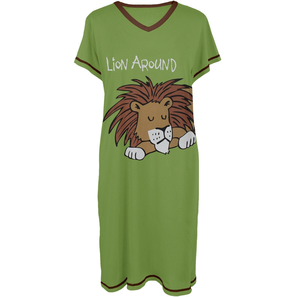 Lion Around Women's V-Neck Nightshirt Nightshirts Lazy One   