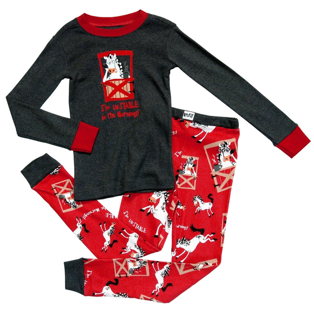 Horse Unstable in the Mornings Toddler Long Sleeve Pajama Set Pajama Sets Lazy One   