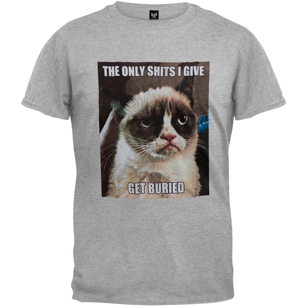 Grumpy Cat - Get Buried Heather Grey Premium Soft Mens T Shirt Men's T-Shirts Animalworld