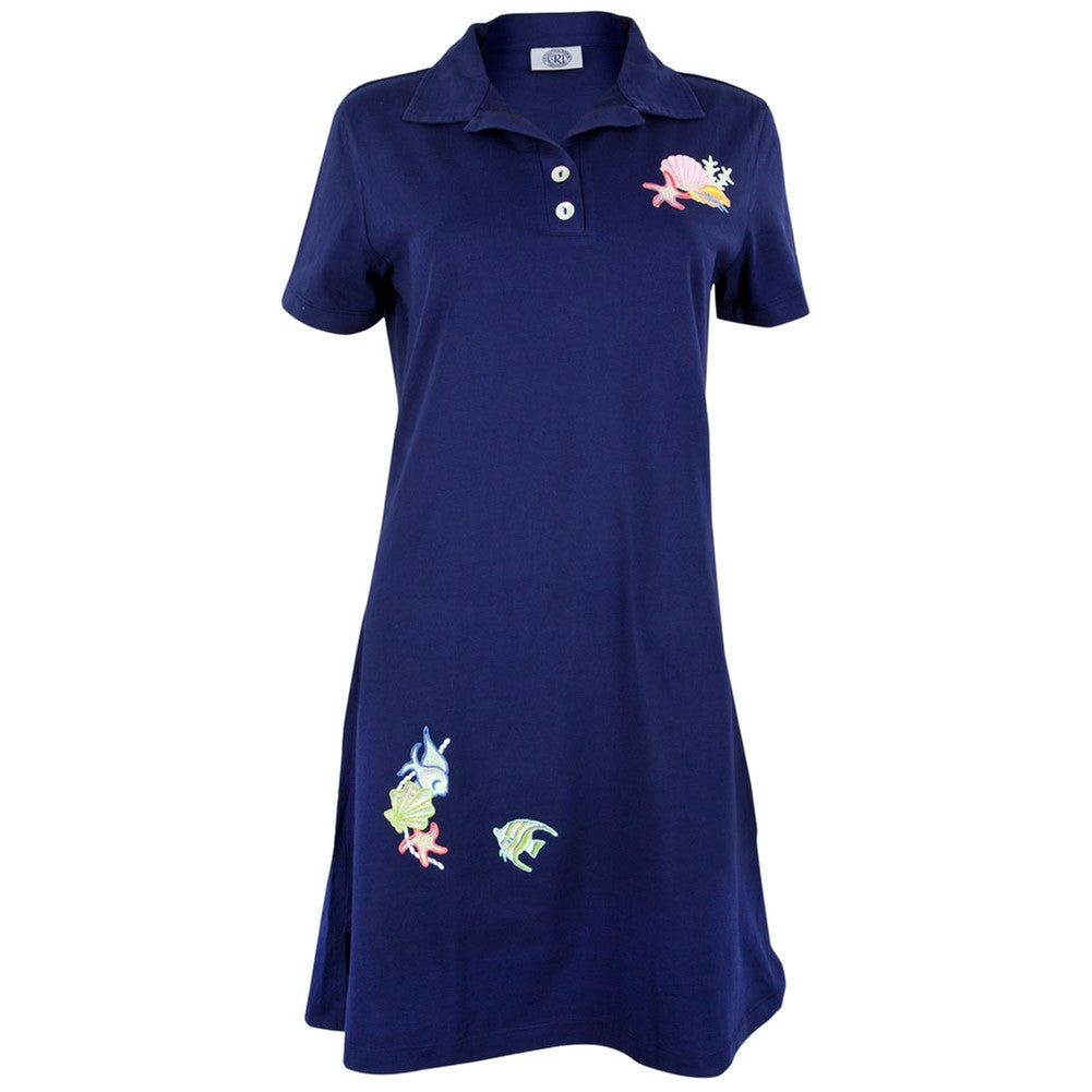 Sea Shell Navy Collared Womens Polo Dress Dresses Crt   