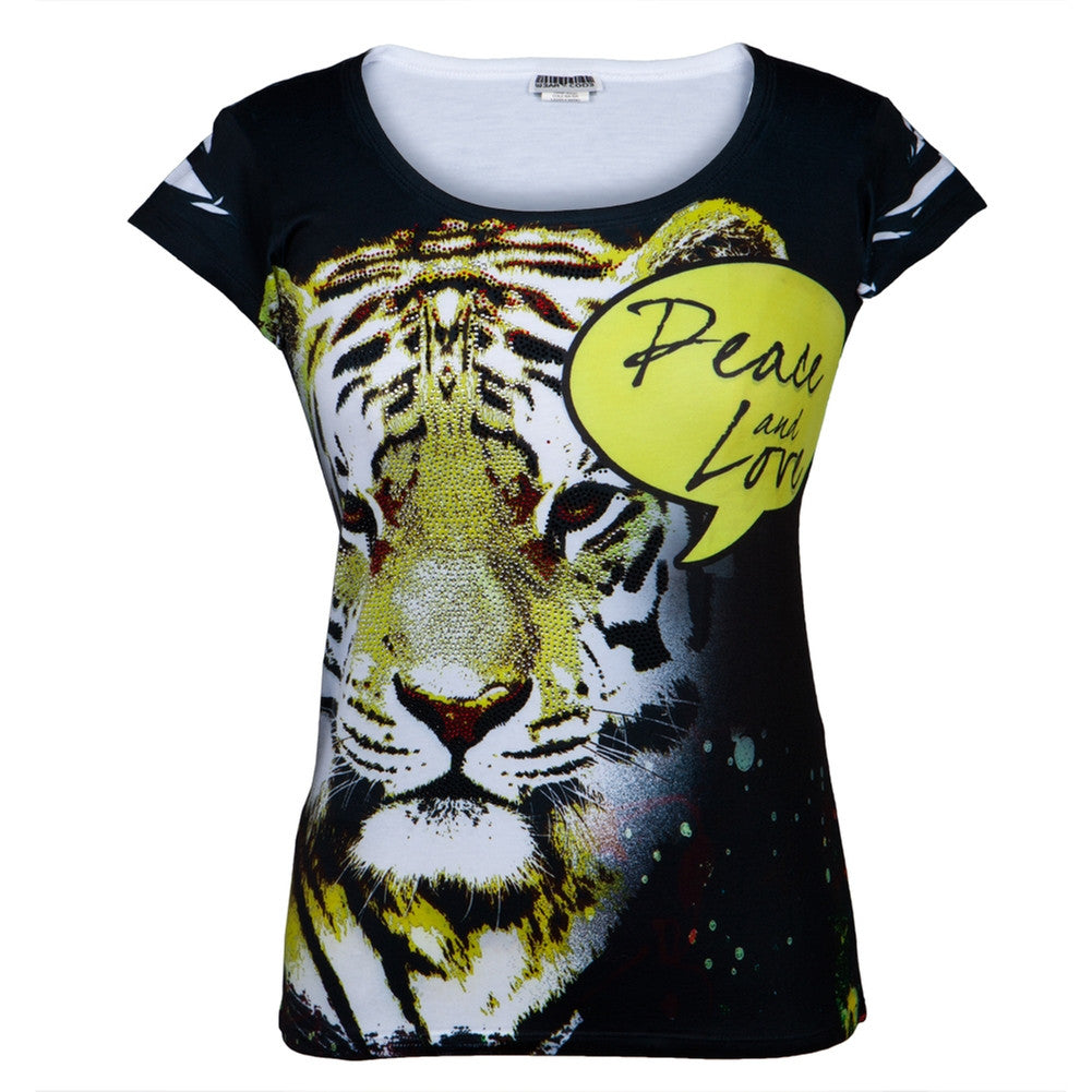 Tiger Peace Love Juniors T-Shirt Juniors T-Shirts Wear Code Corporation   