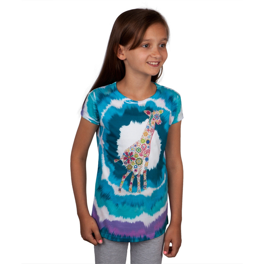 Floral Giraffe Girls Youth T-Shirt Youth T-Shirts Animalworld LG Multi 