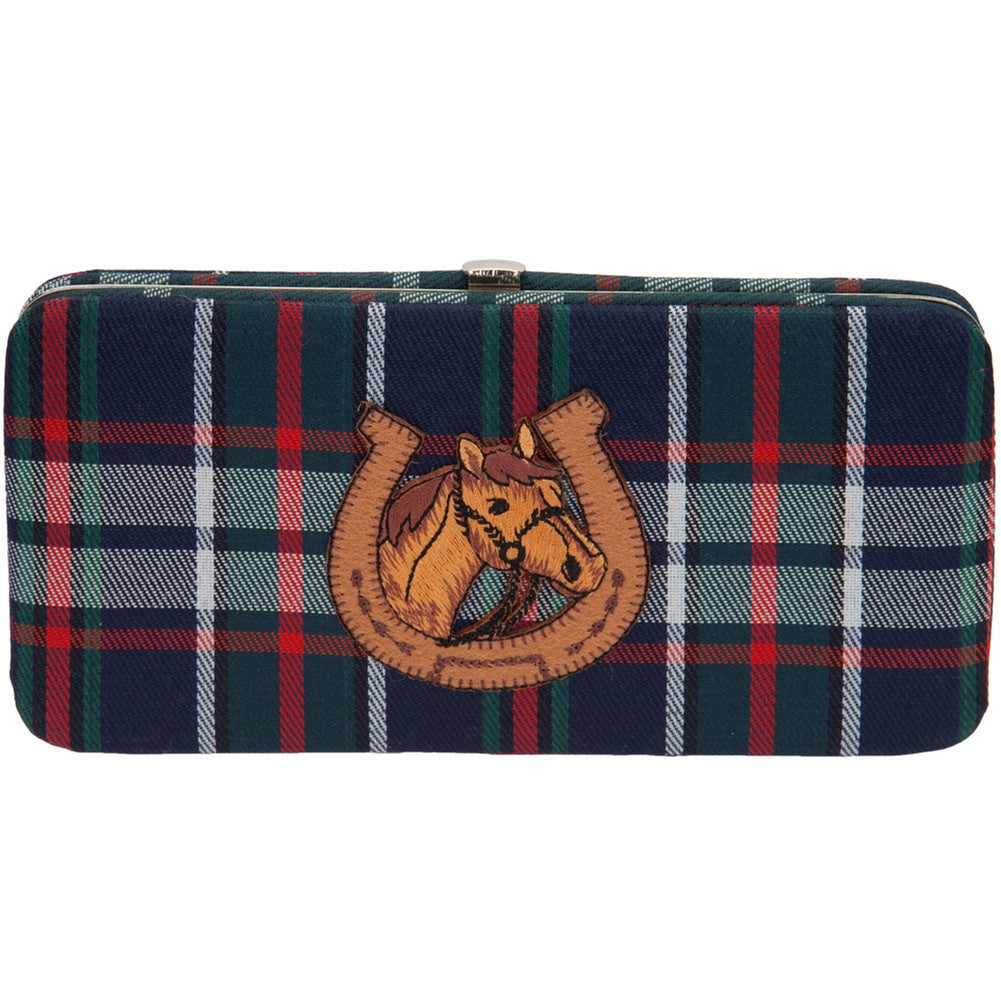 Horse In Shoe Plaid Clasp Wallet Wallets Crt   