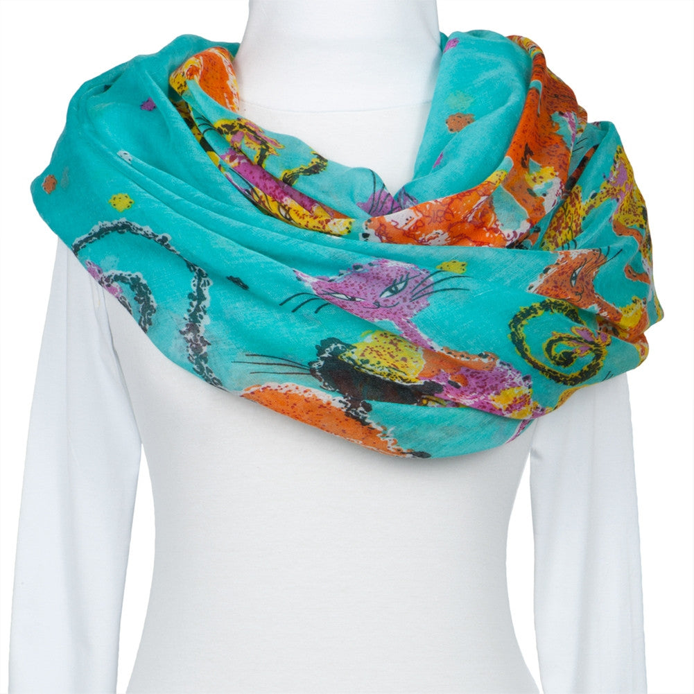 Colorful Felines Blue Scarf Scarves & Boas Animalworld   