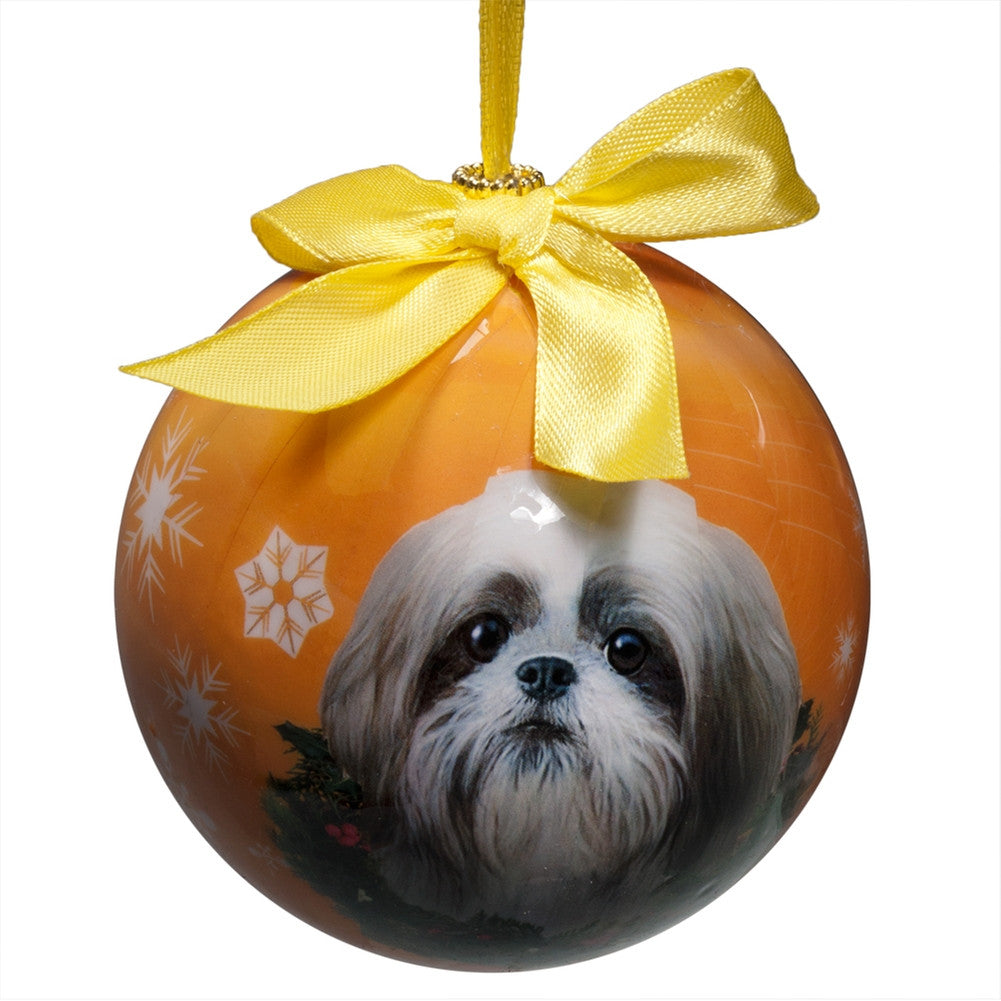 Tan And White Shih Tzu Puppy Cut Christmas Ball Ornament Christmas Decorations Animalworld   