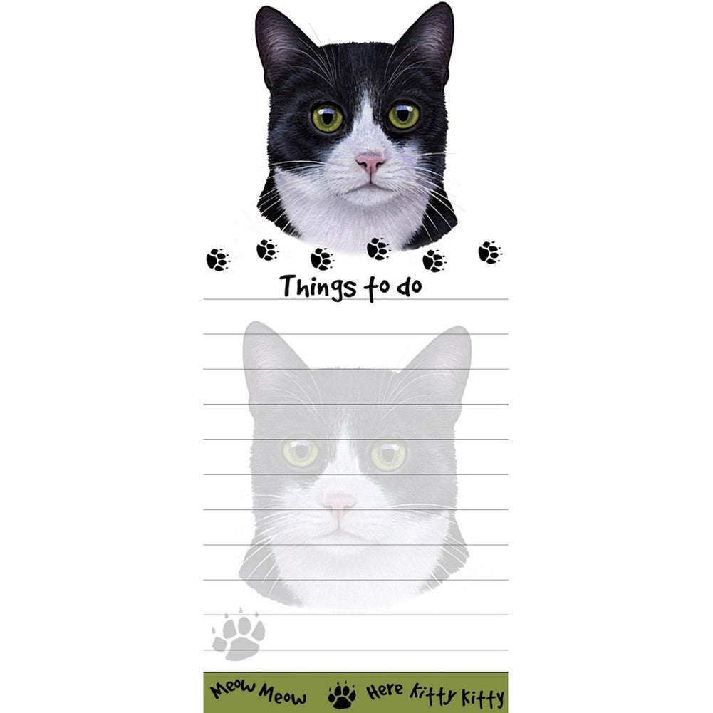 Black And White Cat Tall Magnetic Notepad Note Pads Animalworld   