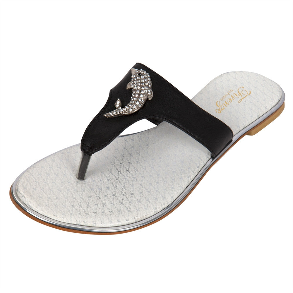 Jeweled Dolphin Black Womens Sandals Sandals & Flip-Flops Animalworld   