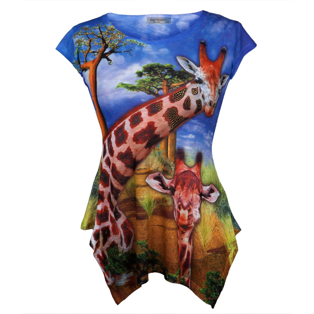 Giraffe In Safari Juniors Tunic Shirt Tank Tops Animalworld   
