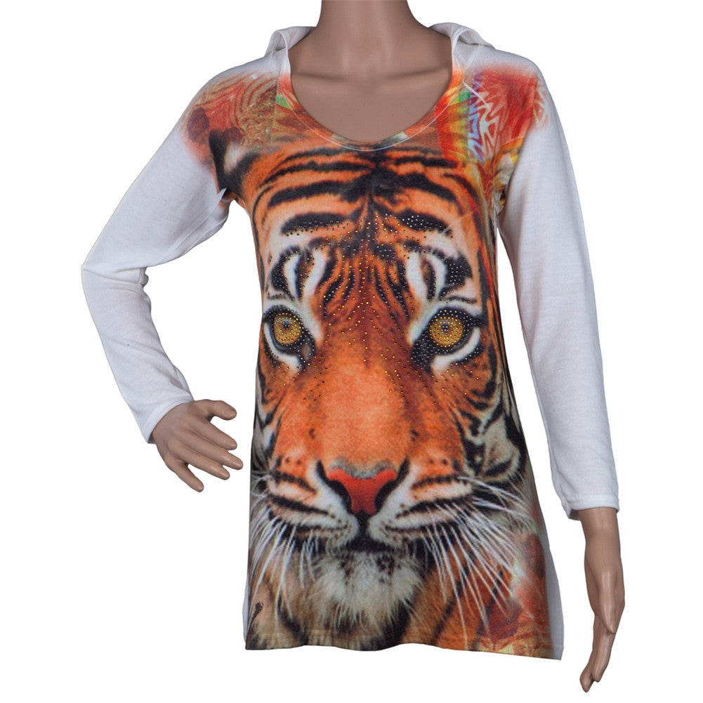 Bengal Tiger Juniors Hooded Long Sleeve T-Shirt Long Sleeve T-Shirts Animalworld   