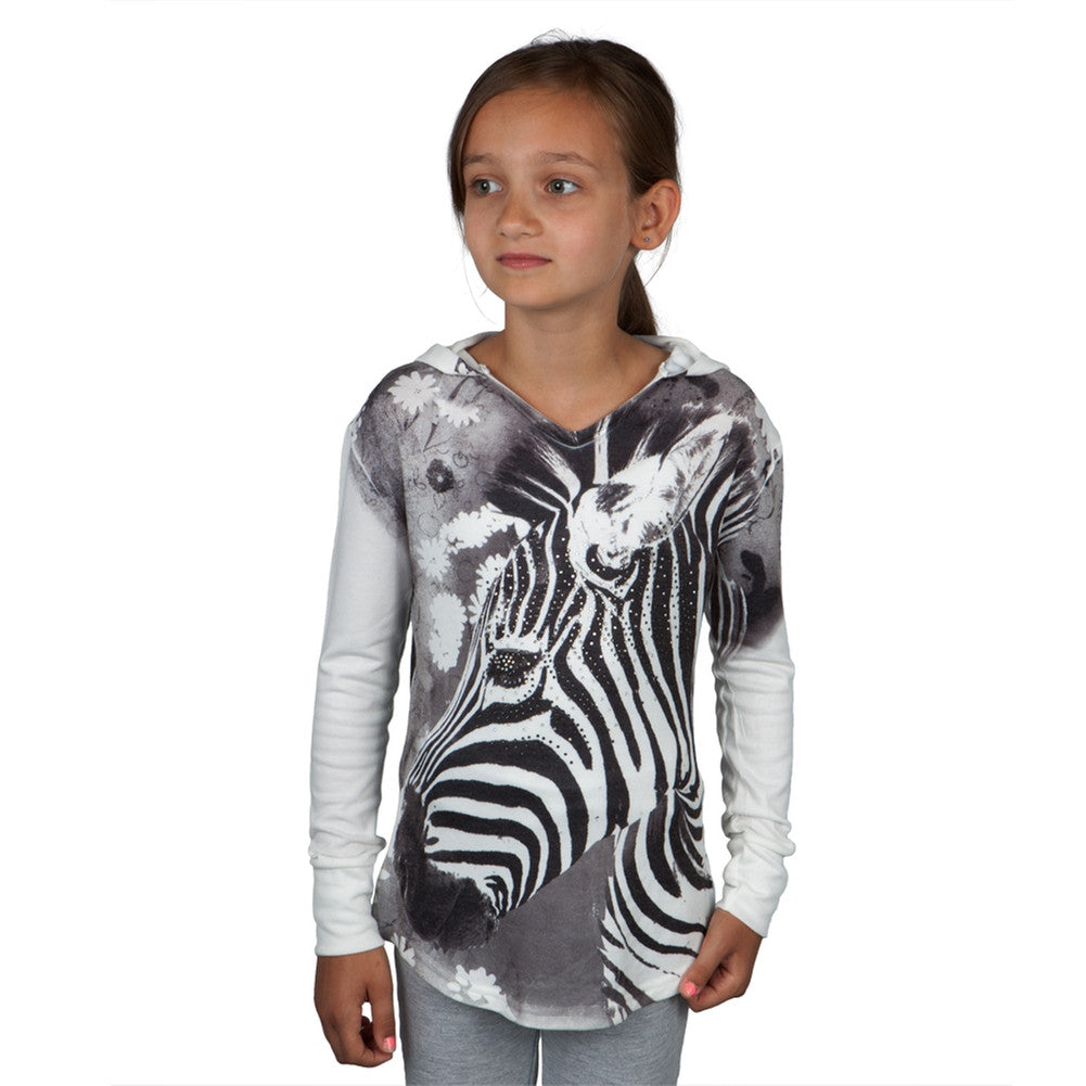 Zebra Portrait Girls Hooded Long Sleeve T-Shirt Long Sleeve T-Shirts Animalworld   