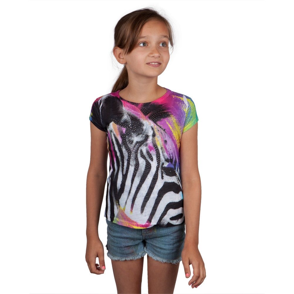 Rhinestone Zebra Girls T-Shirt Youth T-Shirts Animalworld   