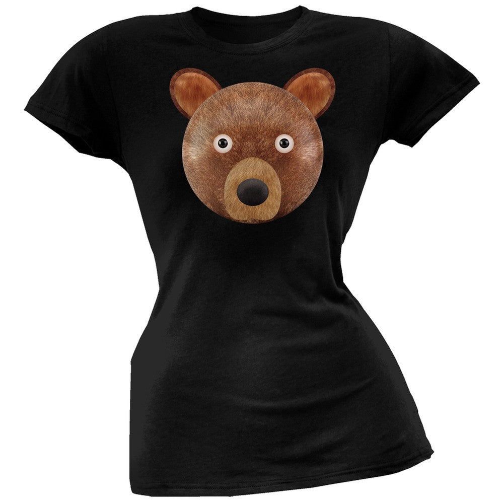 Cute Teddy Bear Head Black Women's T-Shirt Women's T-Shirts Old Glory   