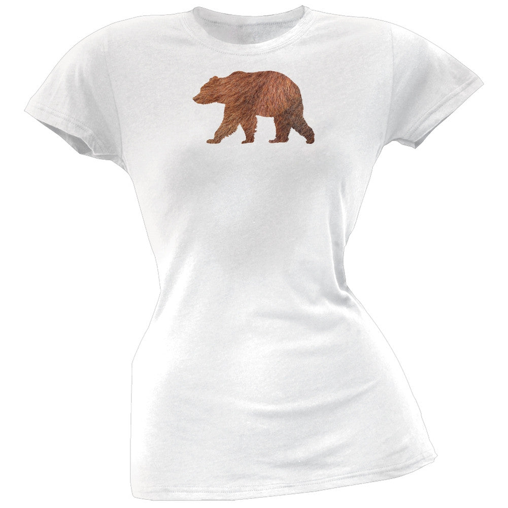 Walking Furry Bear Silhouette White Women's T-Shirt Men's T-Shirts Old Glory   
