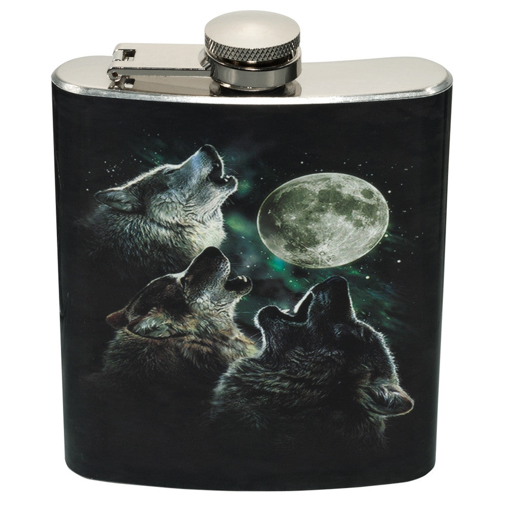 3 Wolves In Moonlight Flasks Flasks Animalworld   