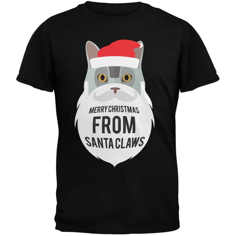 Grey Cat Santa Ugly Christmas Sweater Youth Black T-Shirt Youth T-Shirts Old Glory   