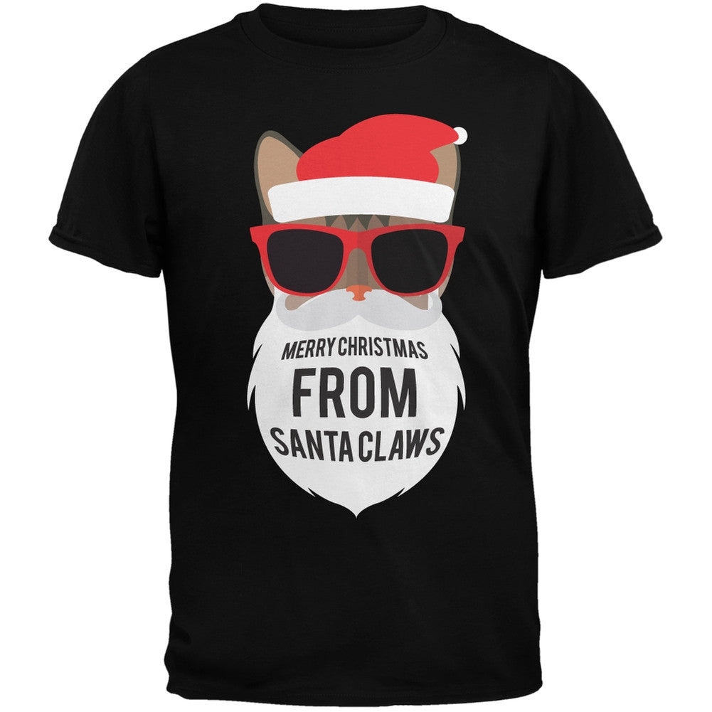 Cat Santa Ugly Christmas Sweater Youth Black T-Shirt Youth T-Shirts Old Glory   