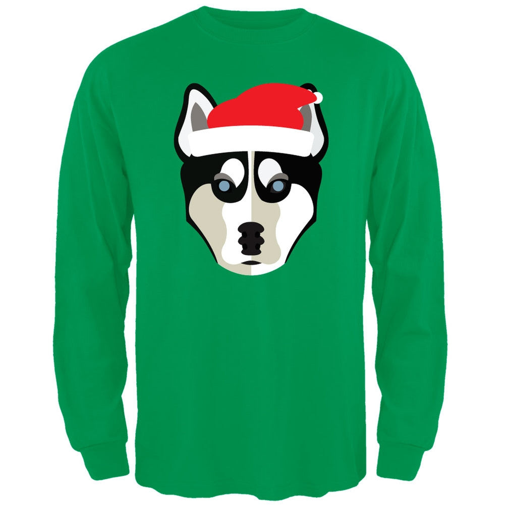 Husky Santa Christmas Black Adult Long Sleeve T-Shirt Men's Long Sleeves Old Glory   