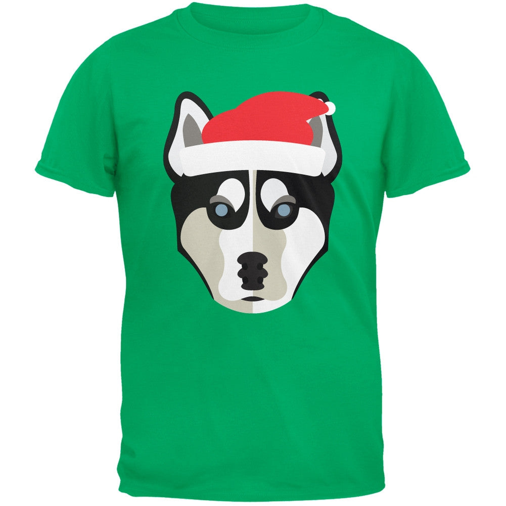 Husky Santa Christmas Green Adult T-Shirt Men's T-Shirts Old Glory   