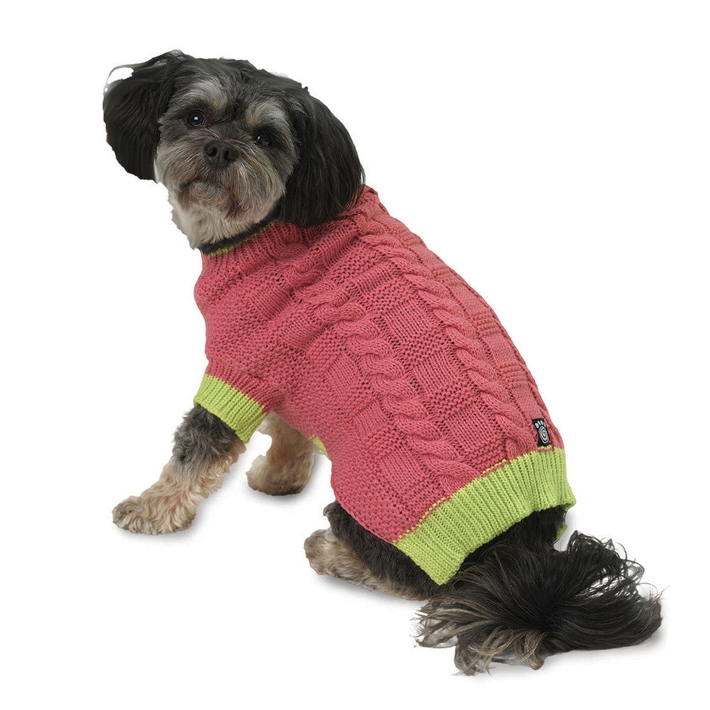 Cody's Pink Chunky Cable Dog Sweater Dog Clothing Petrageous Designs   