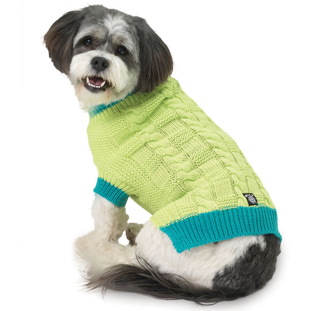 Cody's Green Chunky Cable Dog Sweater Dog Clothing Petrageous Designs XS Light Green