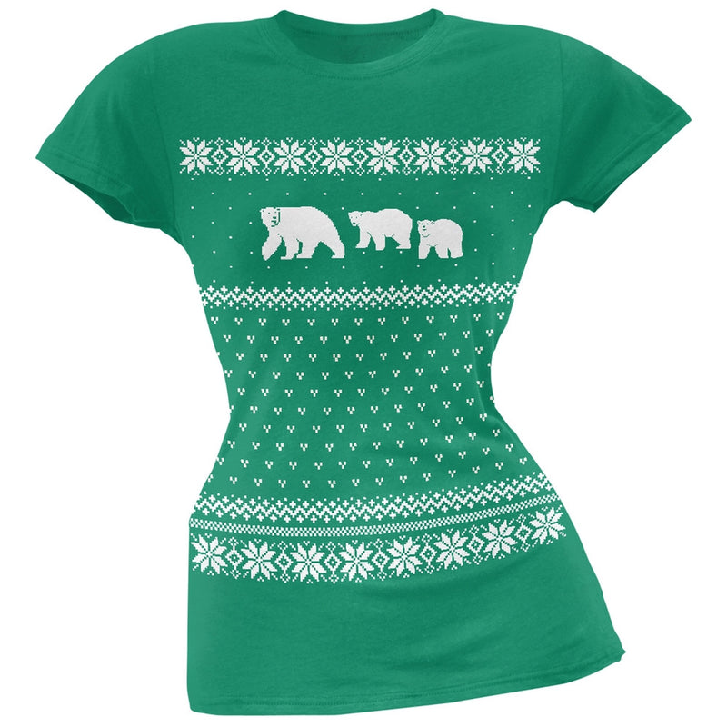 Polar Bears Ugly Christmas Sweater Juniors T-Shirt Juniors T-Shirts Old Glory 2XL Green 