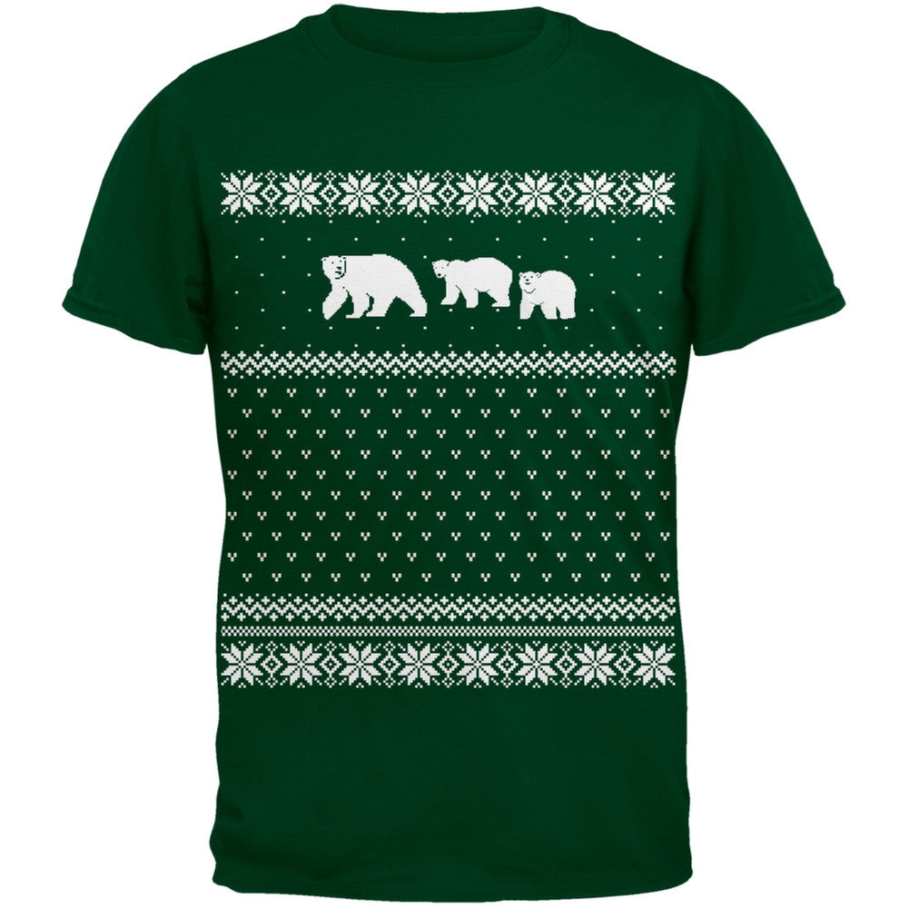 Polar Bears Ugly Christmas Sweater Youth T-Shirt Youth T-Shirts Old Glory LG Dark Green 