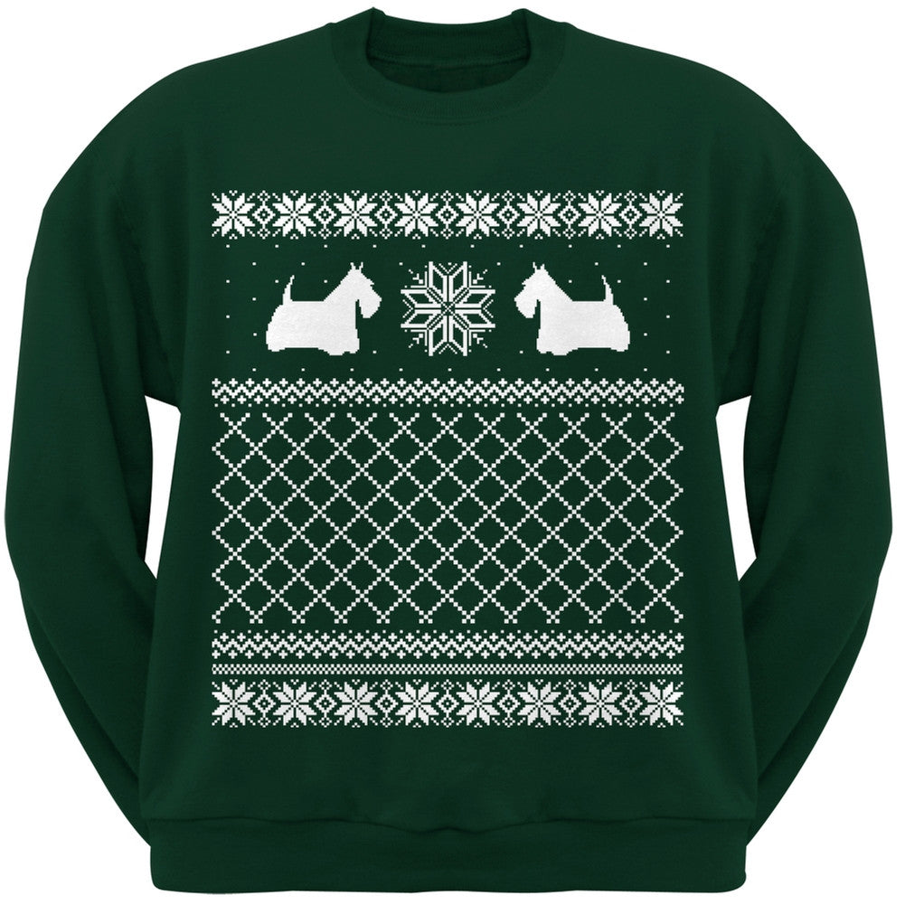 Scottish Terrier Ugly Christmas Sweater Dark Green Crew Neck Sweatshirt Sweatshirts Old Glory   