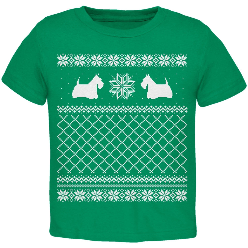 Scottish Terrier Ugly Christmas Sweater Green Toddler T-shirt Toddler T-Shirts Old Glory   