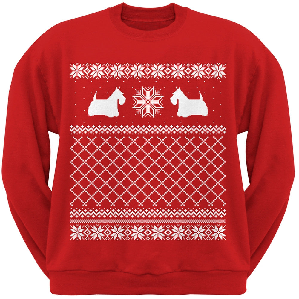 Scottish Terrier Ugly Christmas Sweater Red Adult Crew Neck Sweatshirt Sweatshirts Old Glory   