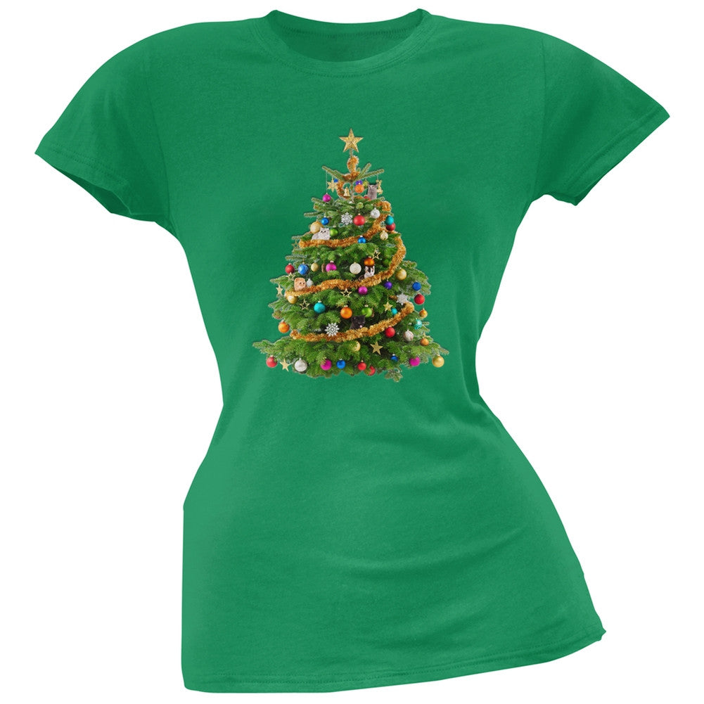 Cats In Christmas Tree Green Juniors Soft T-Shirt Juniors T-Shirts Old Glory   