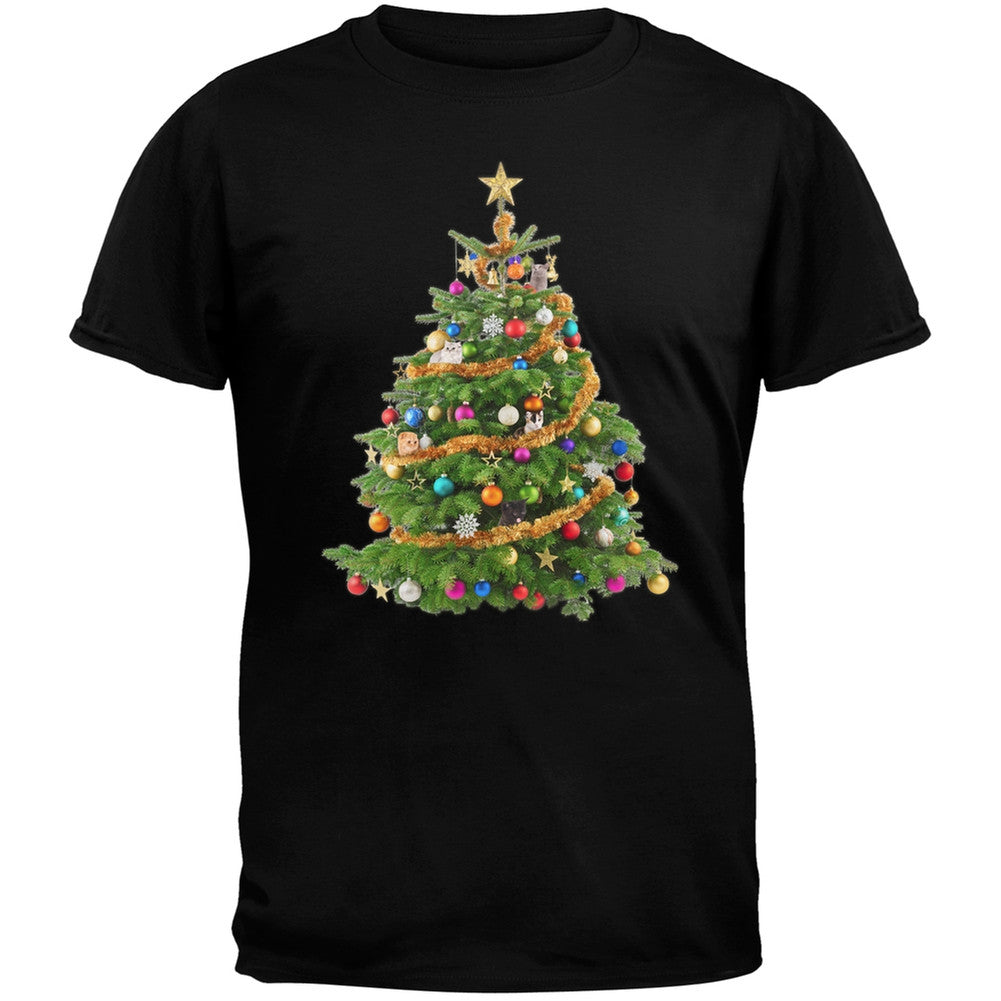 Cats In Christmas Tree Black Adult T-Shirt Men's T-Shirts Old Glory   