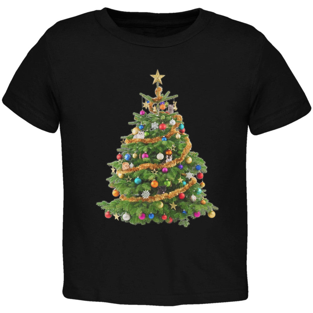 Cats In Christmas Tree Black Toddler T-Shirt Toddler T-Shirts Old Glory   