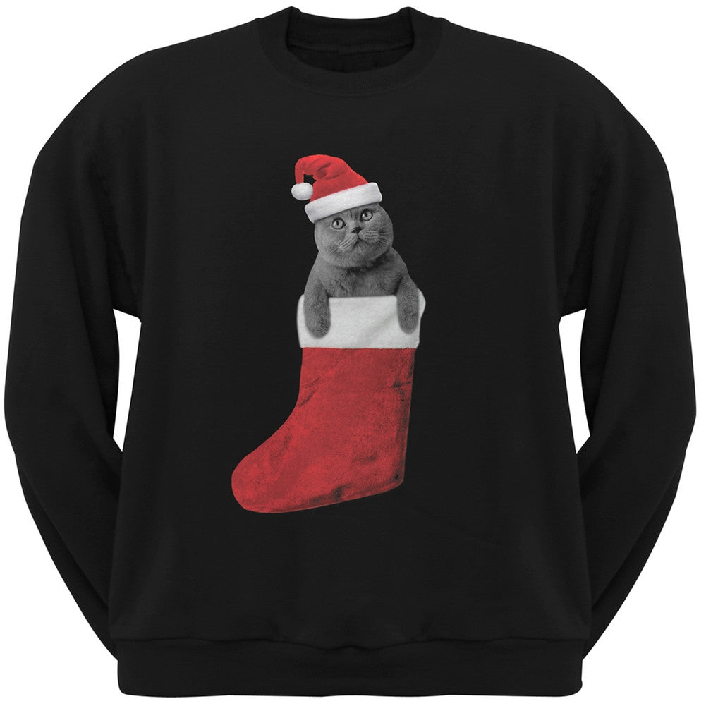 Christmas Stocking Cat Black Adult Crewneck Sweatshirt Sweatshirts Old Glory   