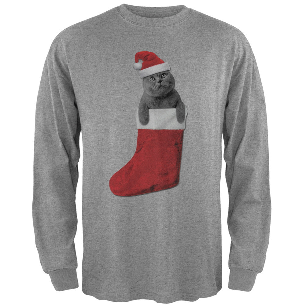 Christmas Stocking Cat Grey Adult Long Sleeve T-Shirt Men's Long Sleeves Old Glory   