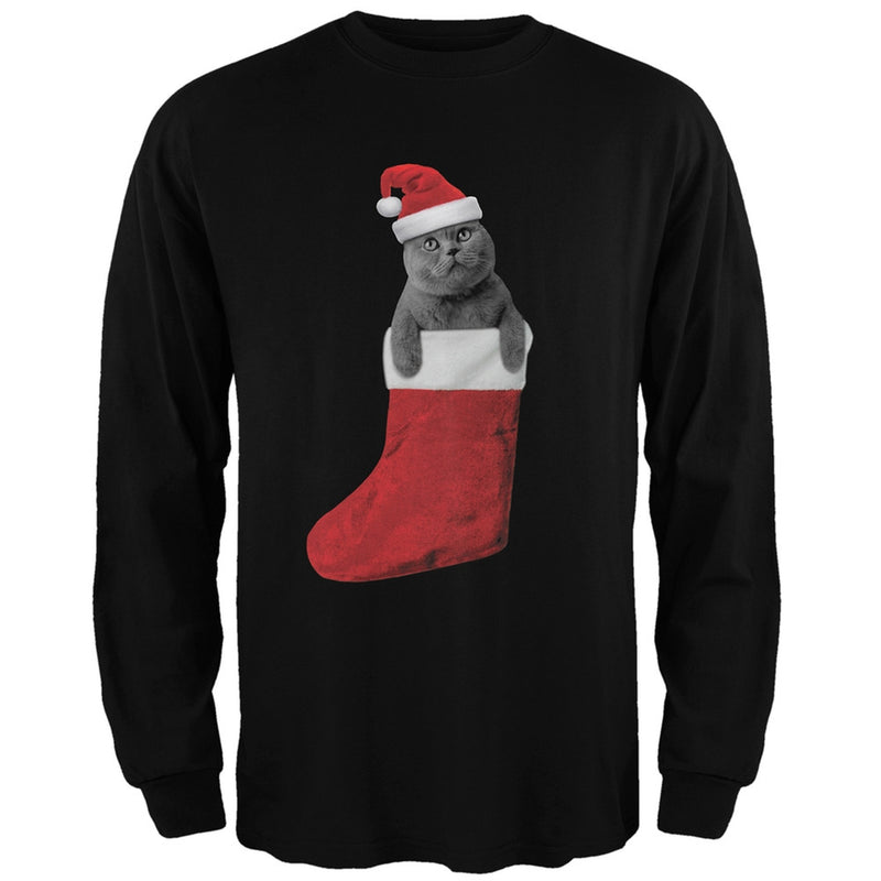 Christmas Stocking Cat Grey Adult Long Sleeve T-Shirt Men's Long Sleeves Old Glory   