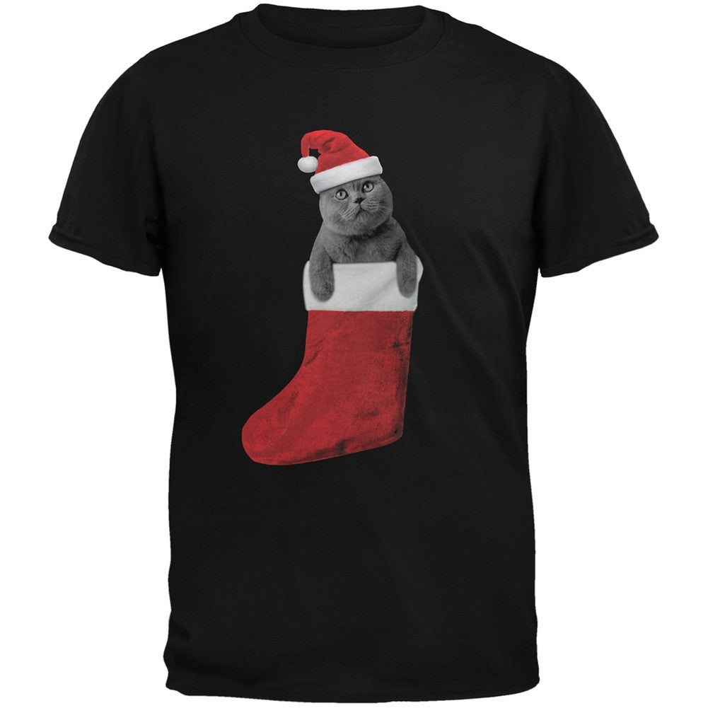 Christmas Stocking Cat Black Youth T-Shirt Youth T-Shirts Old Glory   