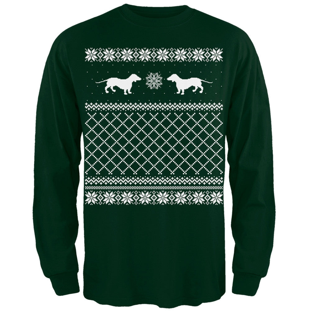 Dachshund Ugly Christmas Sweater Green Adult Long Sleeve T-Shirt Men's Long Sleeves Old Glory   